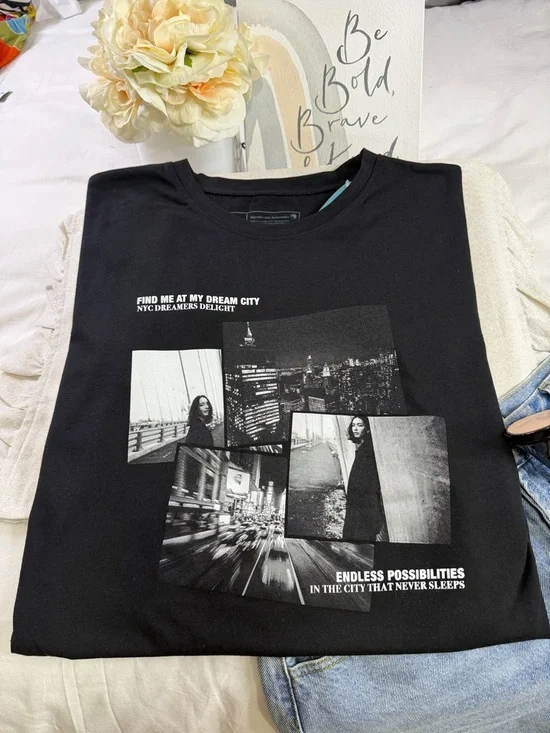 NYC Dreams Delights Graphic Y2K Luxury Black Tee - Picture 2 of 16